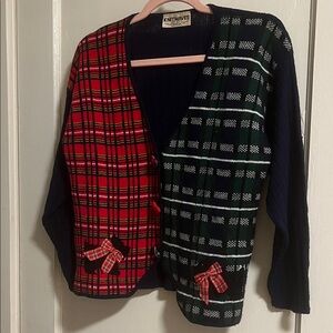 Vintage Valentine’s Scottie Dog Plaid Cardigan Sweater Small
